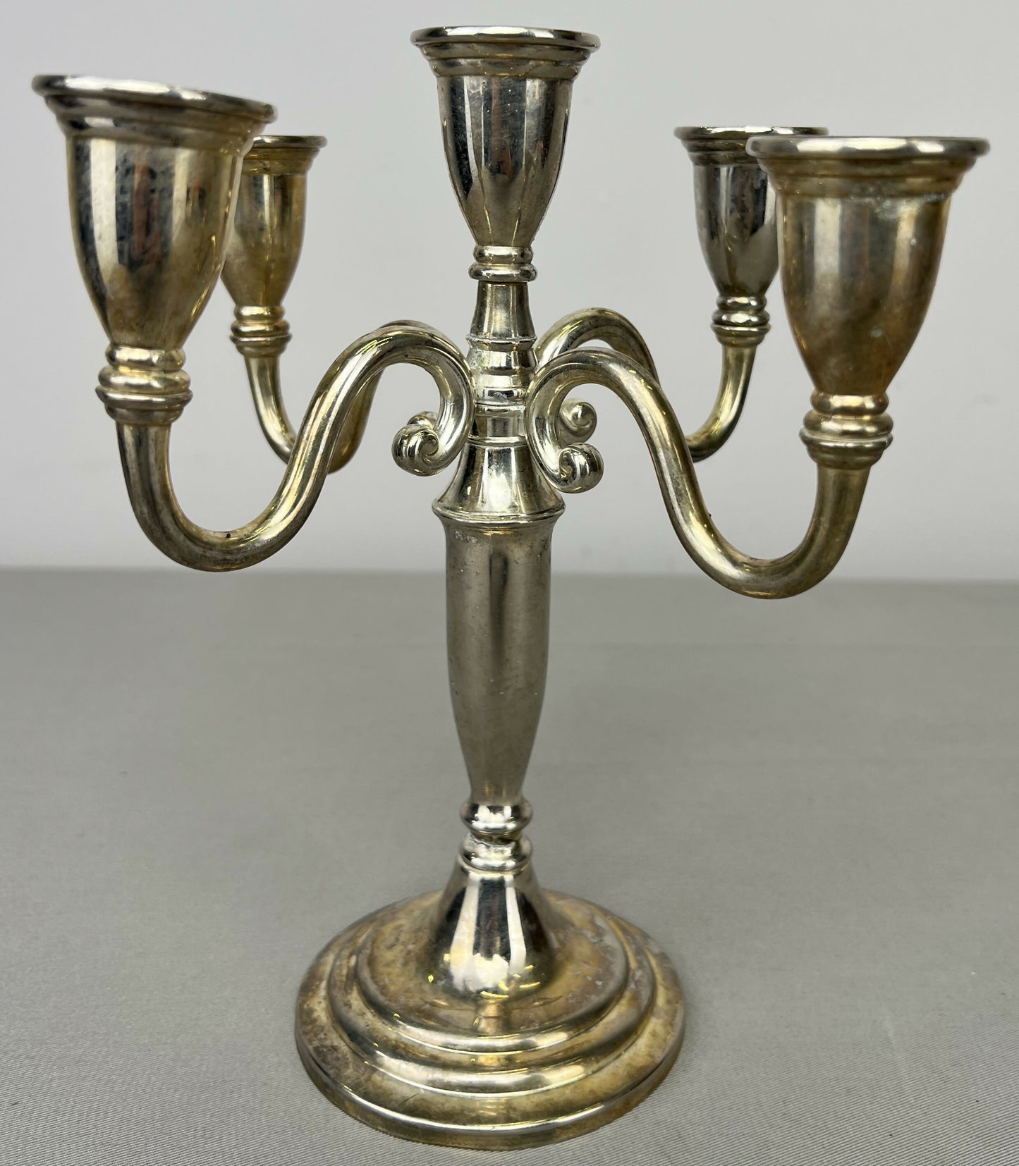 Pair of Candelabras Vintage French Style Metal Five Arm Candle Holders LOT 6486