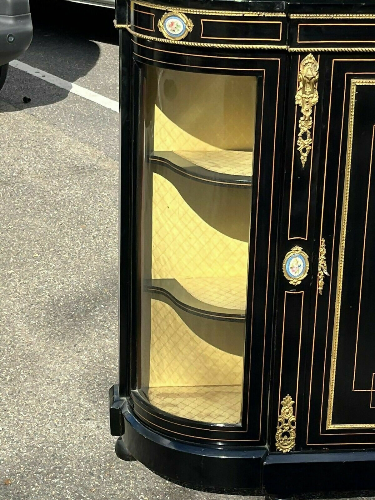 Victorian French Empire Credenza With French Porcelain Plaques.