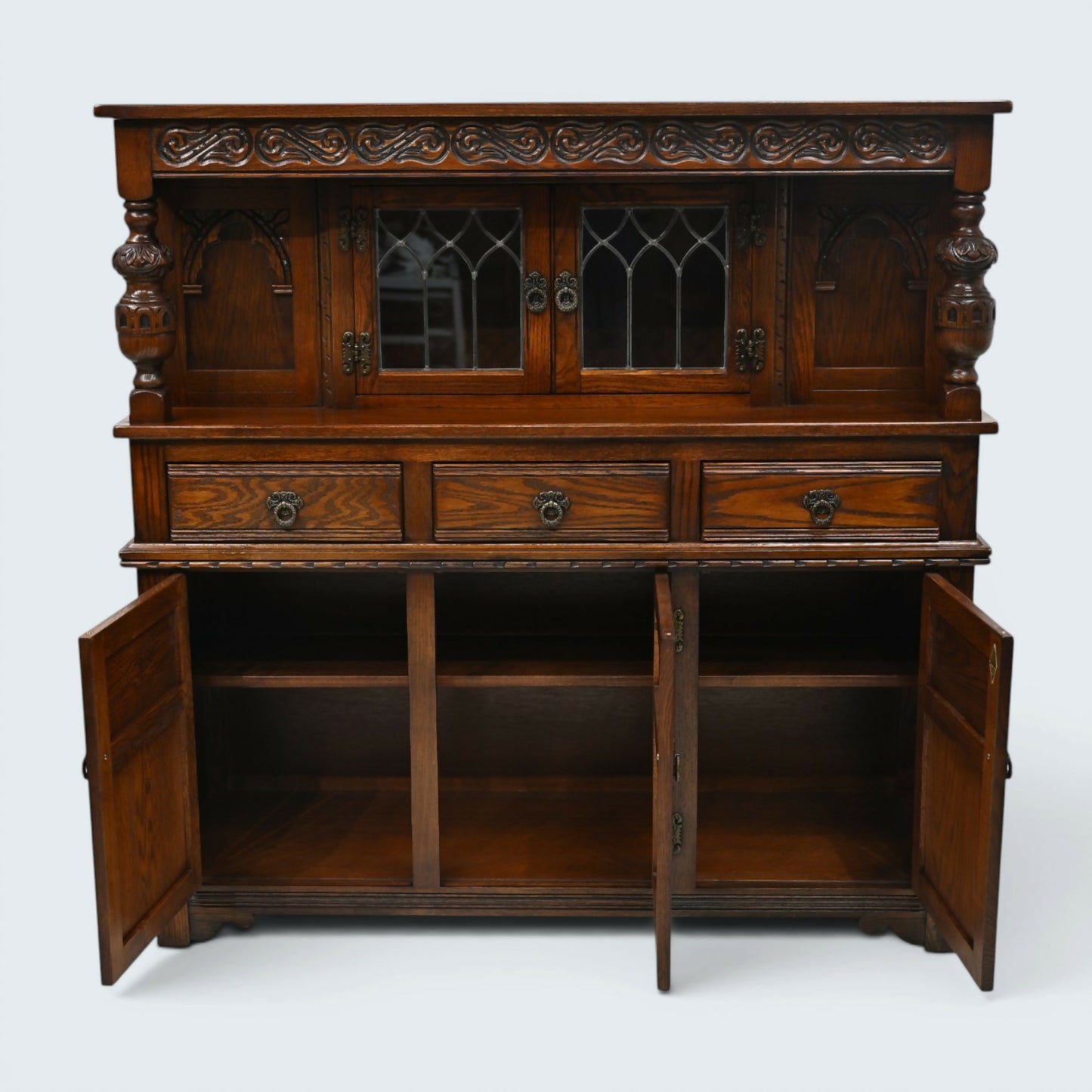 Old Charm Gothic Court Cupboard Buffett Sideboard Tudor Brown FREE UK Delivery.