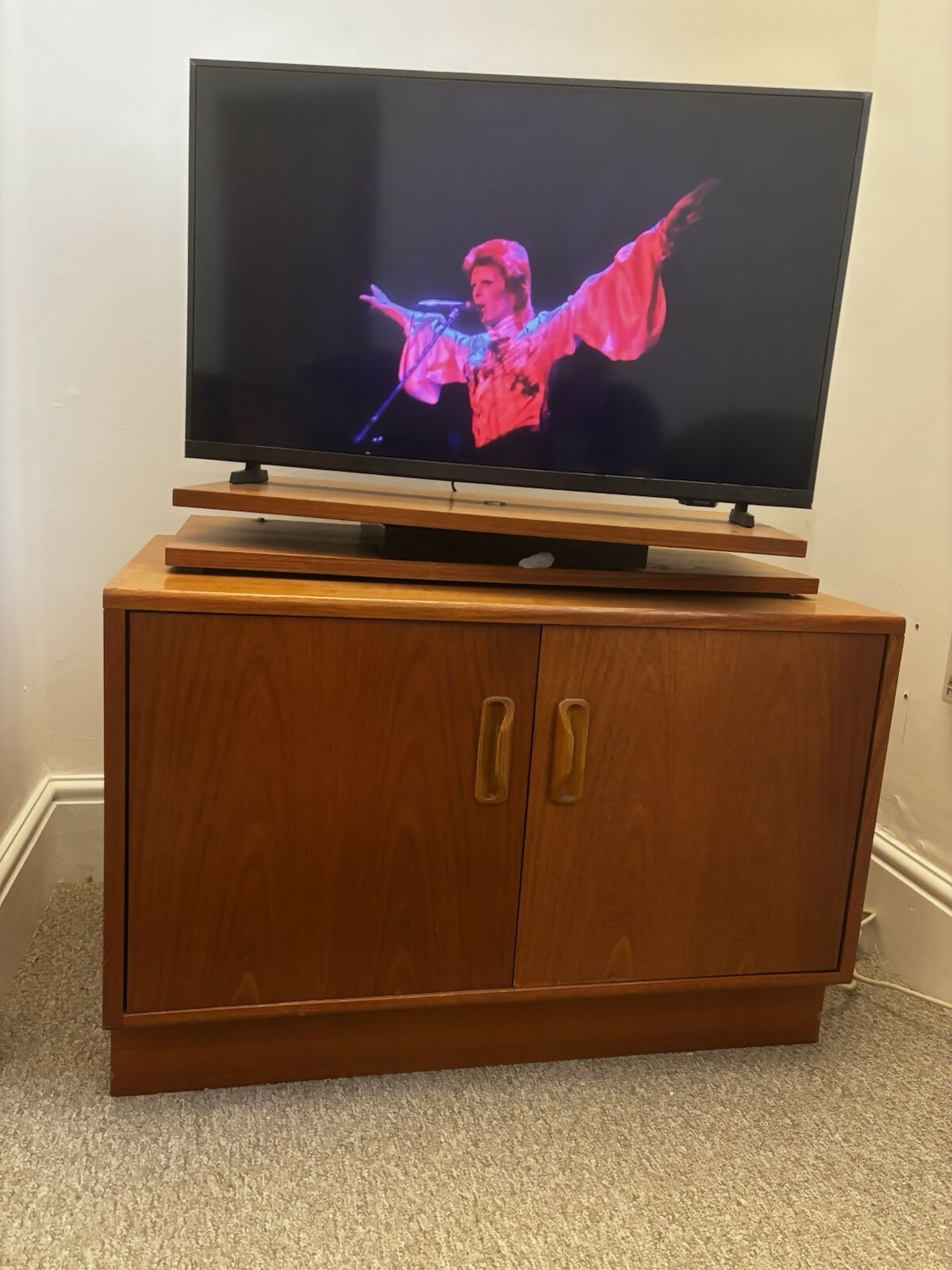 Mid Century G Plan Fresco Tv Stand Swivel Top Vinyl Storage Unit Teak