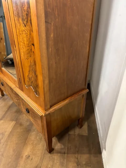 Edwardian Walnut Single Door Mirrored Wardrobe with Carved Panels