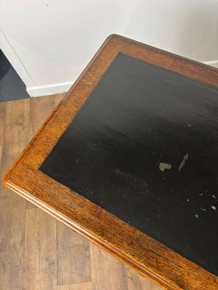 Victorian Oak Twin Pedestal Desk with Black Leather Writing Surface