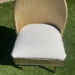 Gold wipe clean accent chair with luxurious white boucle fabric and some sneaky storage