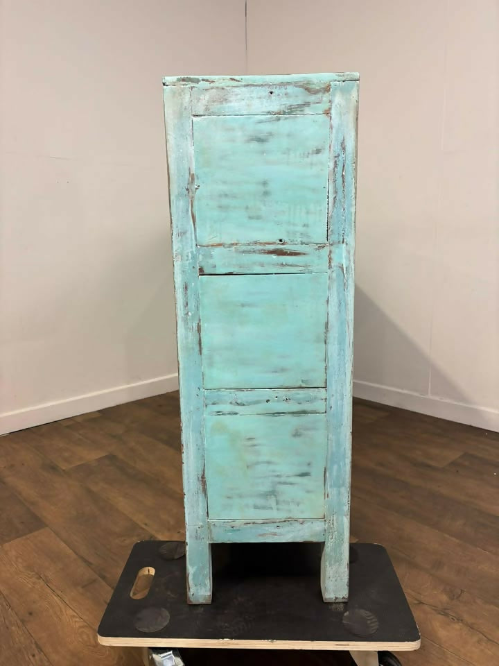 Vintage Indian Reclaimed Rustic Sideboard With 18 Drawers - In Duck Egg Blue