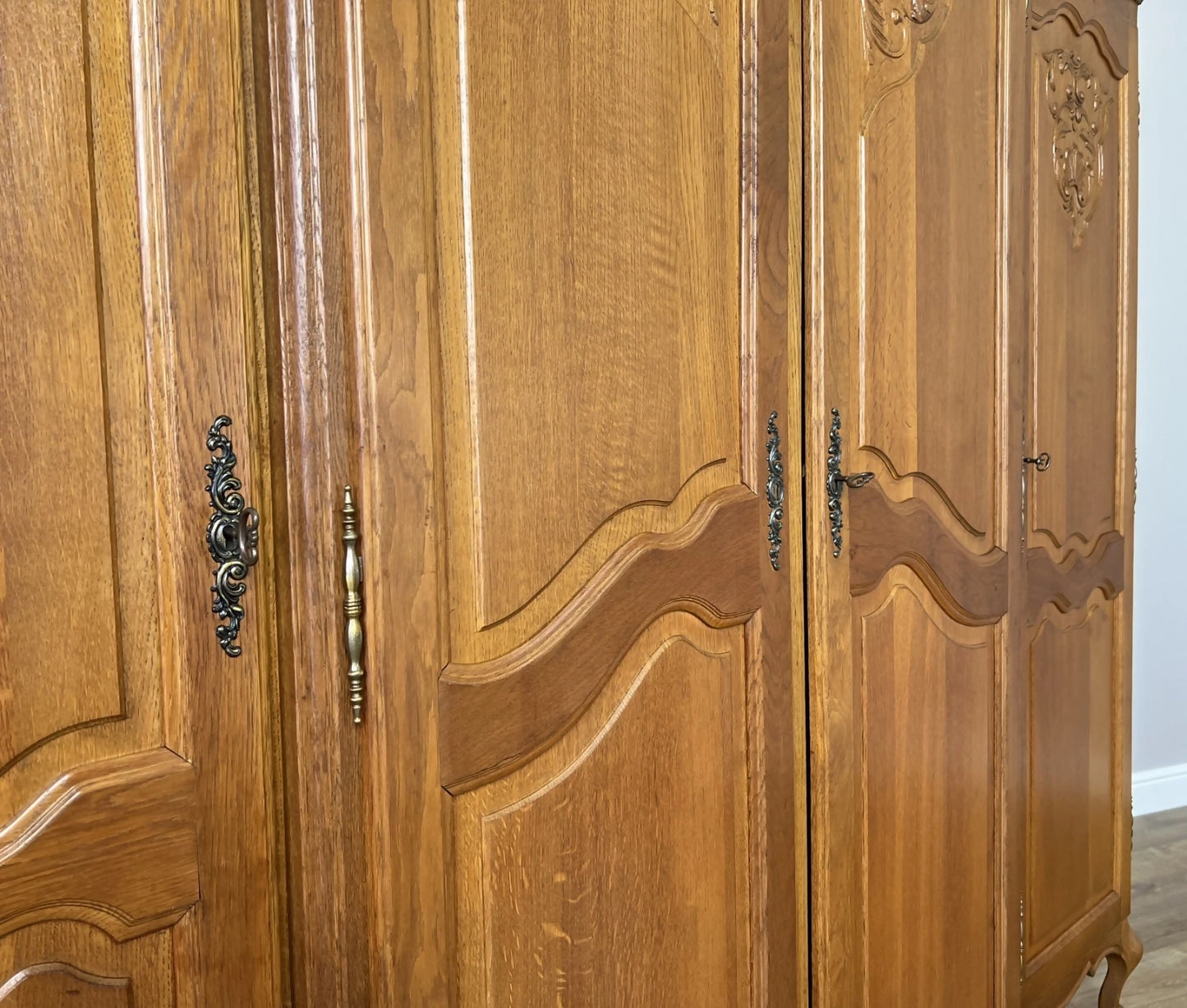 Wardrobe Vintage French Louis XVI Style Four Door Oak Carved Armoire LOT 4930