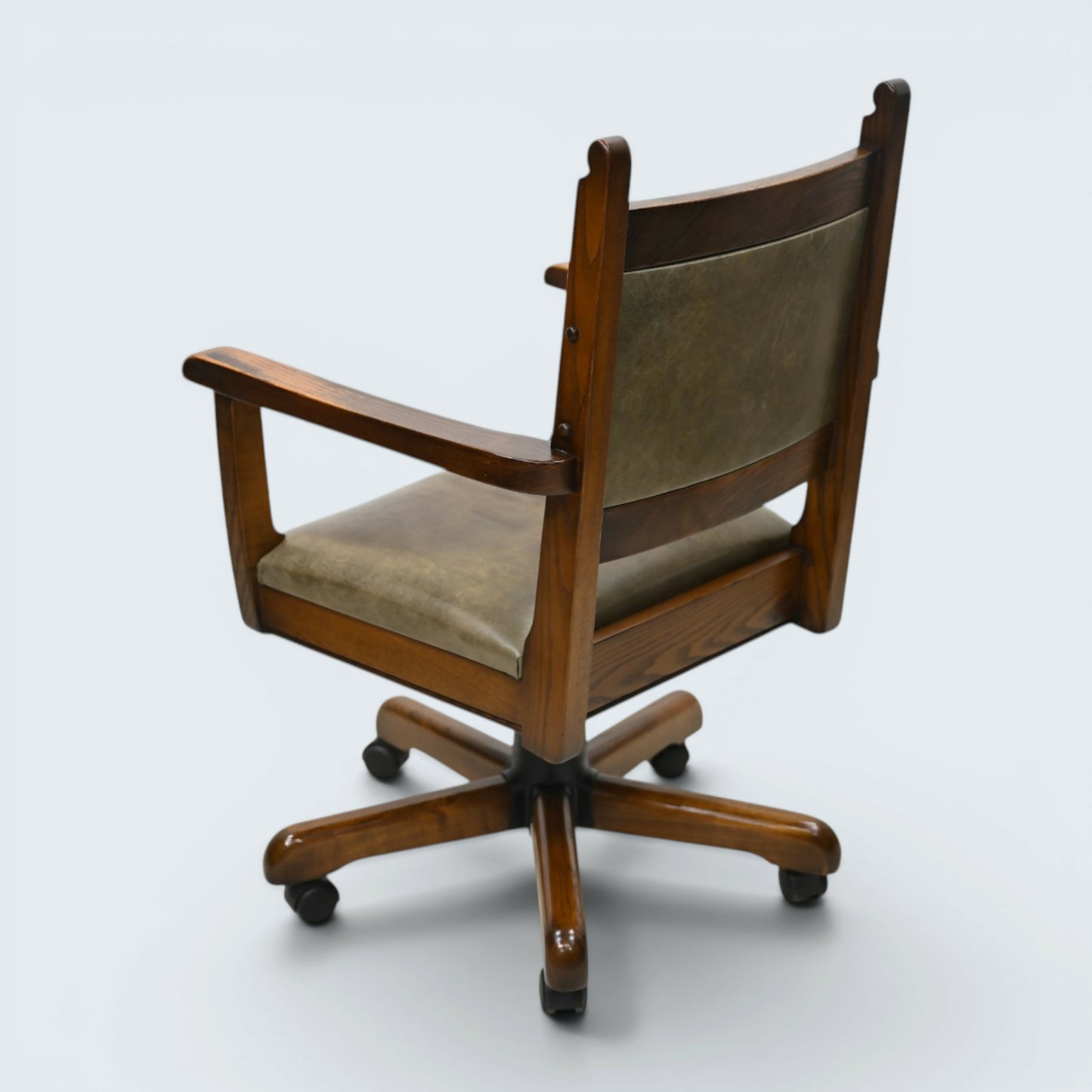 Vintage Wood Bros Old Charm Captains Office Chair Green Hide Leather Swivel Tilt