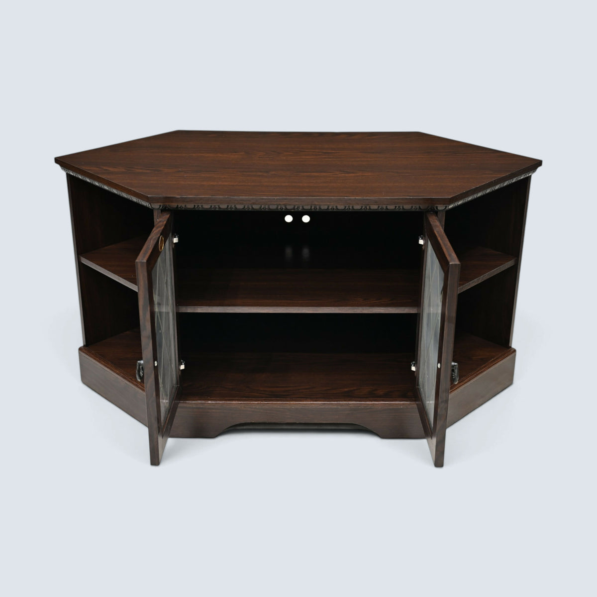 Corner TV Video Stand Leaded Glass Doors Media Player Shelf FREE* UK Delivery