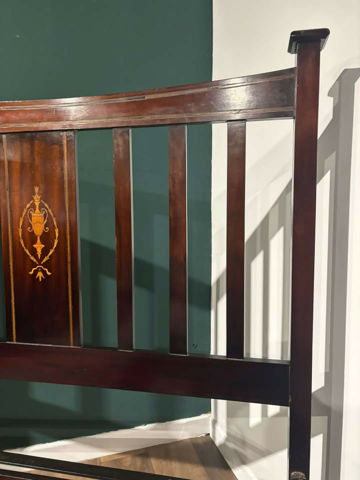 Edwardian Mahogany Inlaid double bed stead2