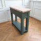 Solid oak green console table rustic hallway table with drawers and shelf