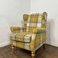 Modern Tartan Fireside Armchair – Upholstered Accent Chair in Mustard, Blue & White