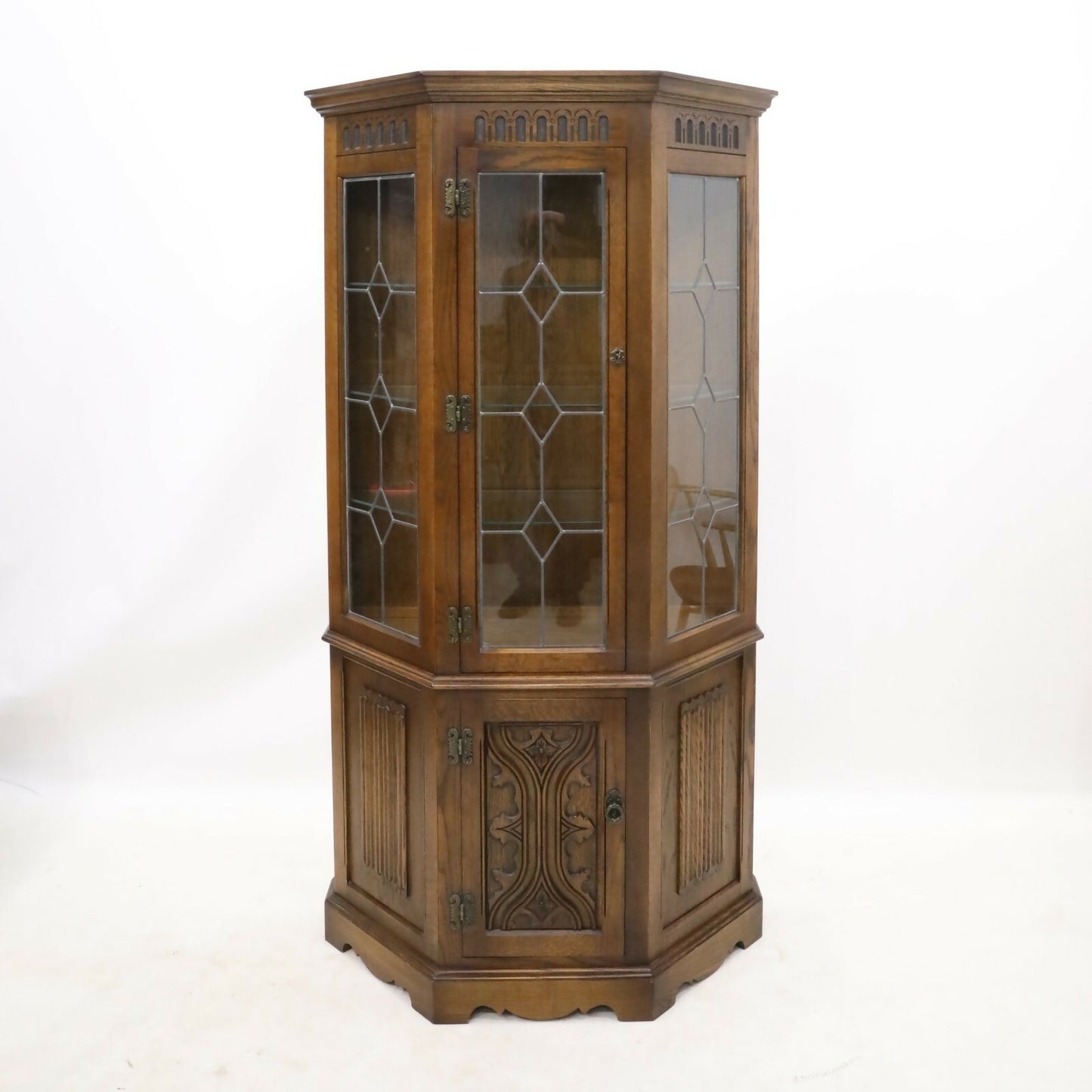 Old Charm Display Cabinet Lower Cupboard Light Oak Leadlight FREE* UK Delivery