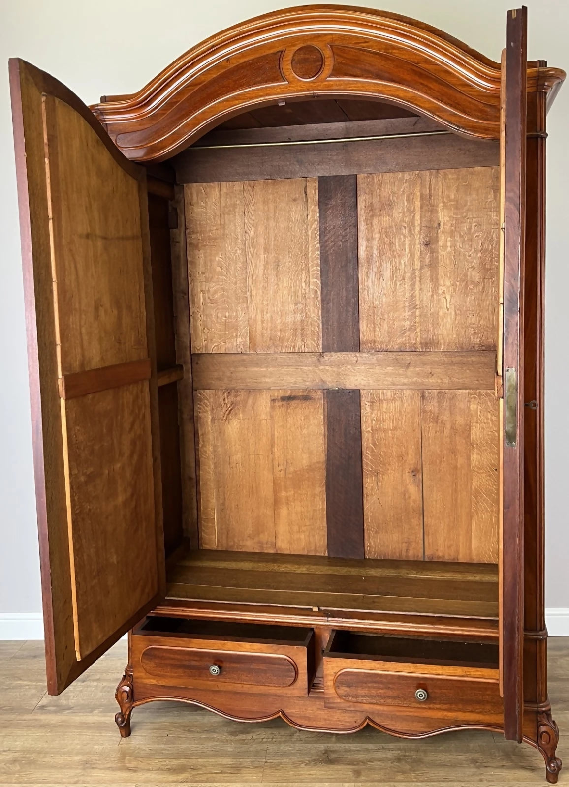 Wardrobe Antique French Two Door Mahogany Mirrored Carved Armoire LOT 6152