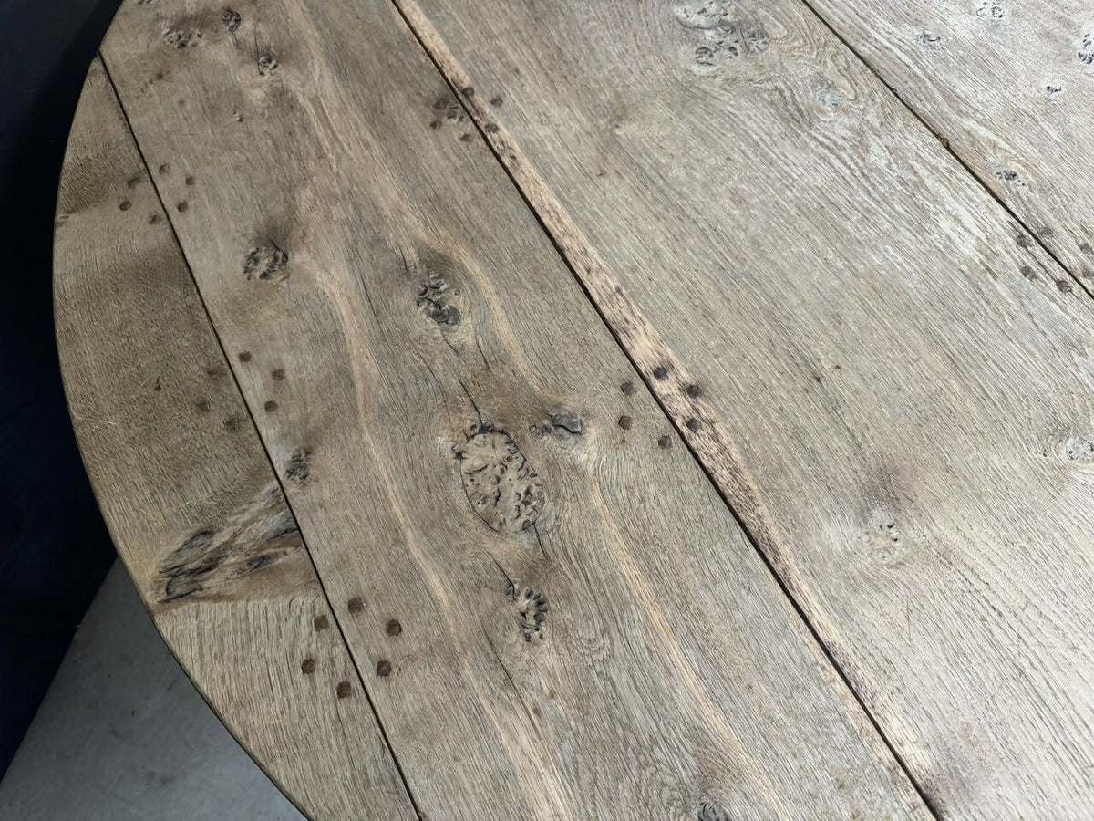 Large Round Bleached Oak Farmhouse Dining Table