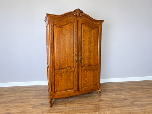 Wardrobe Vintage French Louis XVI Style Oak Two Door Carved Armoire LOT 6493