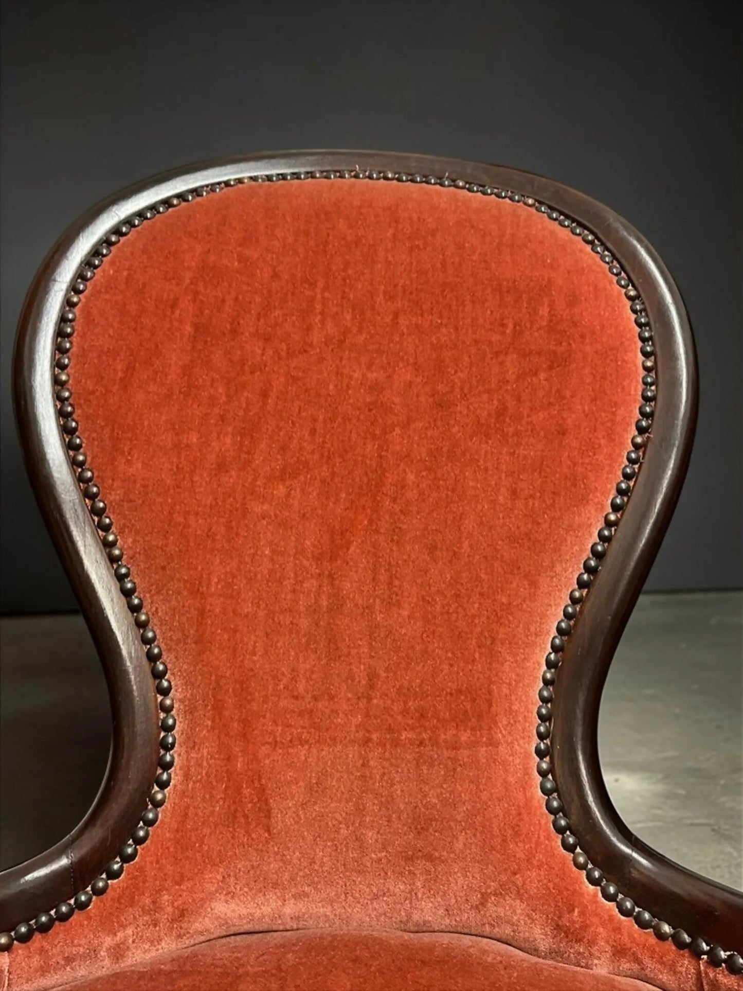 Antique Victorian Slipper Chair, Mahogany Frame, Rust Upholstery, Nursing Accent Furniture