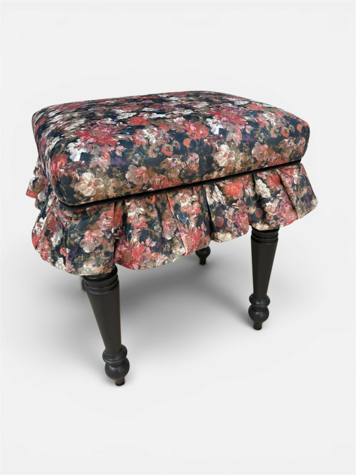 Vintage Upholstered Ruffled Stool - Art of Loom 'Jardin Autumn'