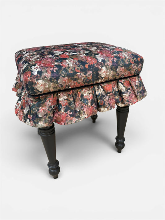 Vintage Upholstered Ruffled Stool - Art of Loom 'Jardin Autumn'