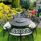 Black Vintage Large Patio Set 4 Benches, Parasol and Heat Lamps