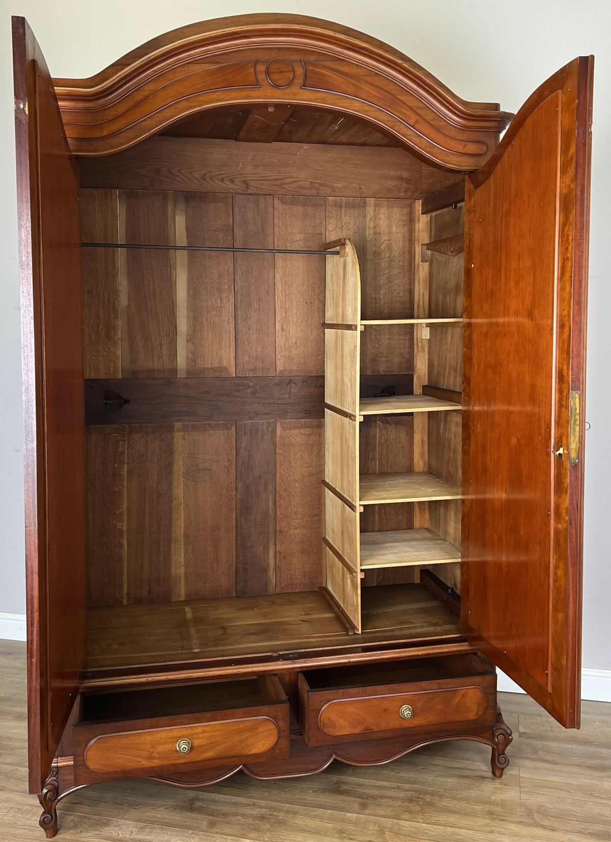 Wardrobe Antique French Style Walnut Mirrored Two Door Carved Armoire LOT 6538