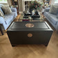 Ottoman. Vintage Camphor wood chest, handpainted. Black/gold