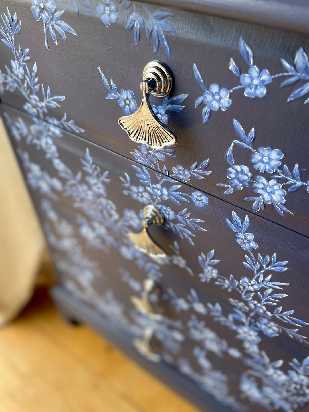 Hand Painted Stag Minstrel Bedside Table with Hand Painted Floral Design