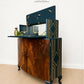 Navy Blue and Gold Art Deco Walnut Drinks Cabinet, cocktail cabinet, 1930s, vintage bar, sideboard, refurbished