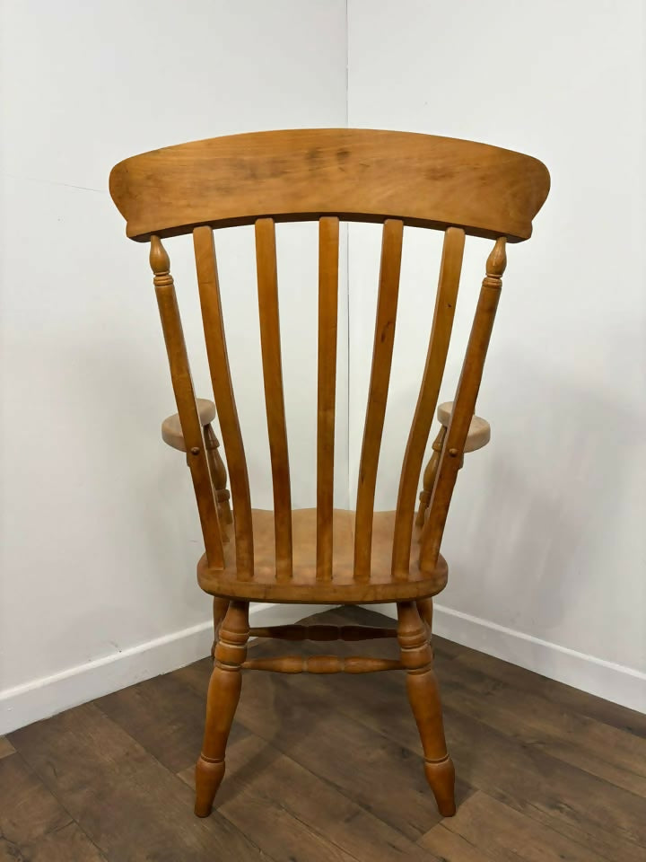 Rustic Beech Slat Back Grandfather Armchair – Country Style