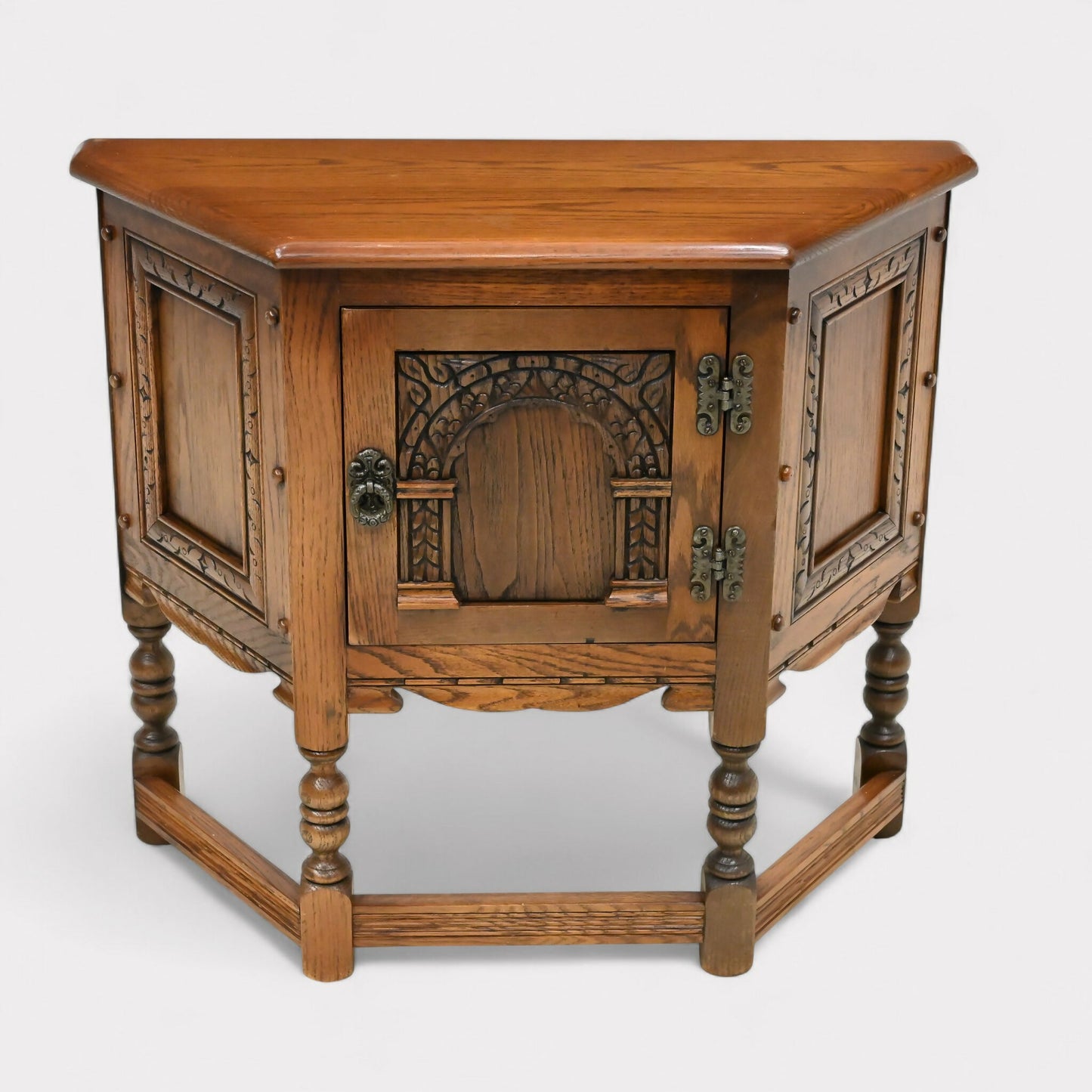 Old Charm Canted Table With Cupboard Finished In Tudor Brown* FREE UK Delivery. SBR10844/1908E