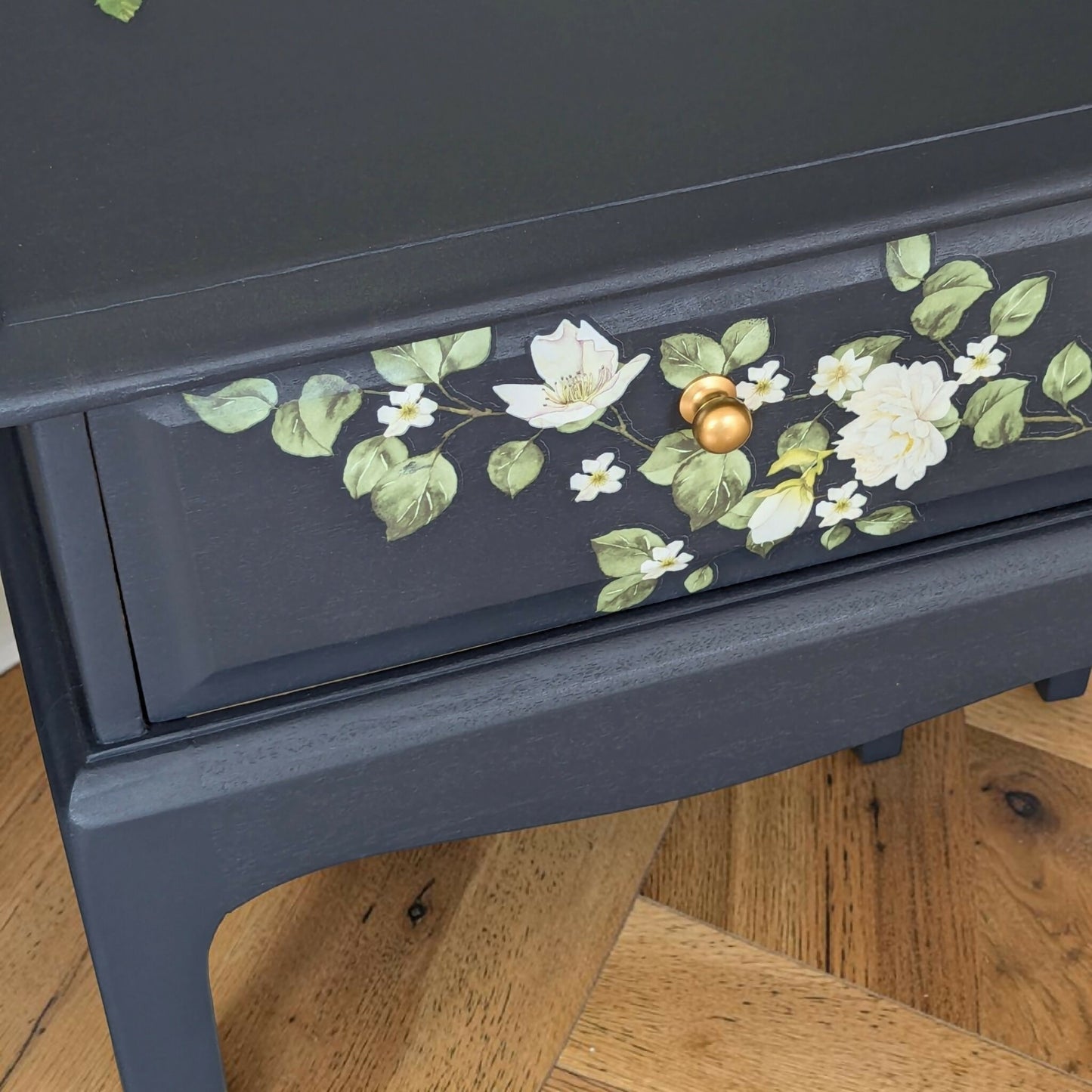 Vintage Stag minstrel navy blue bedside tables pair