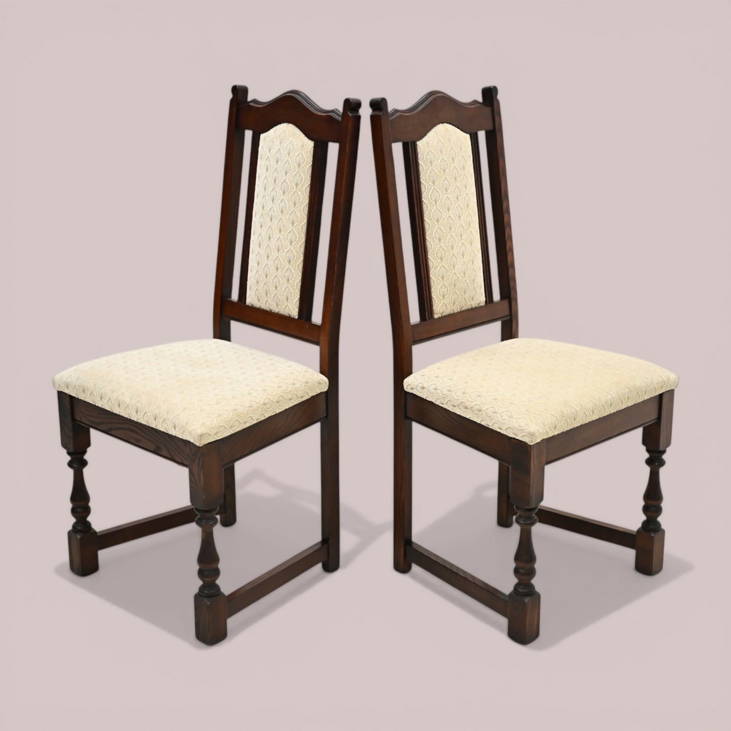 2 Old Charm Dining Chairs Solid Oak Tudor Brown Finish EXC FREE UK Delivery
