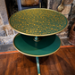 Vintage Two Tier Revolving Dumb Waiter Round Side Table In Green & Gold