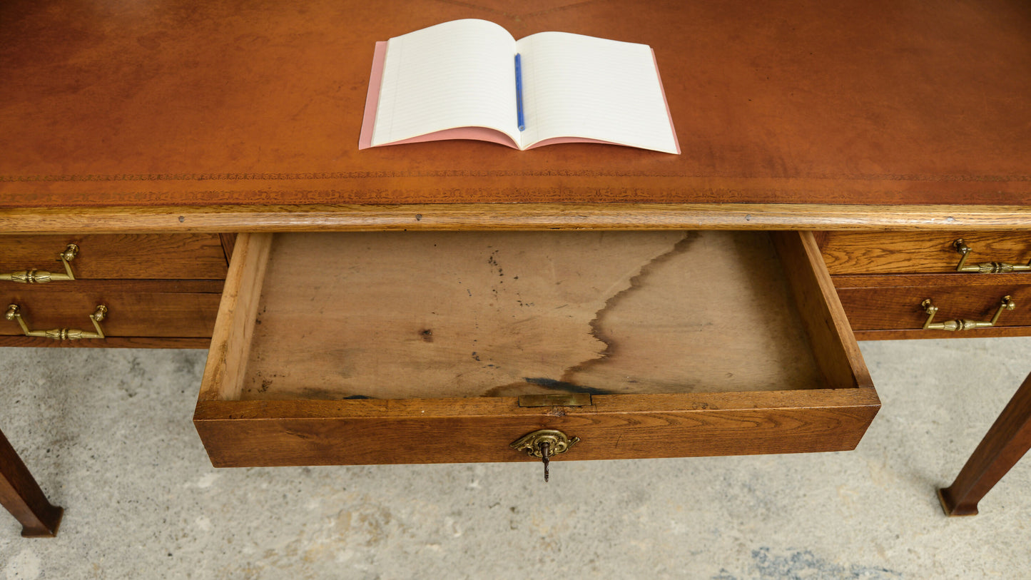 Huge Antique Oak Desk with Leather Top - 180 x 100 cm