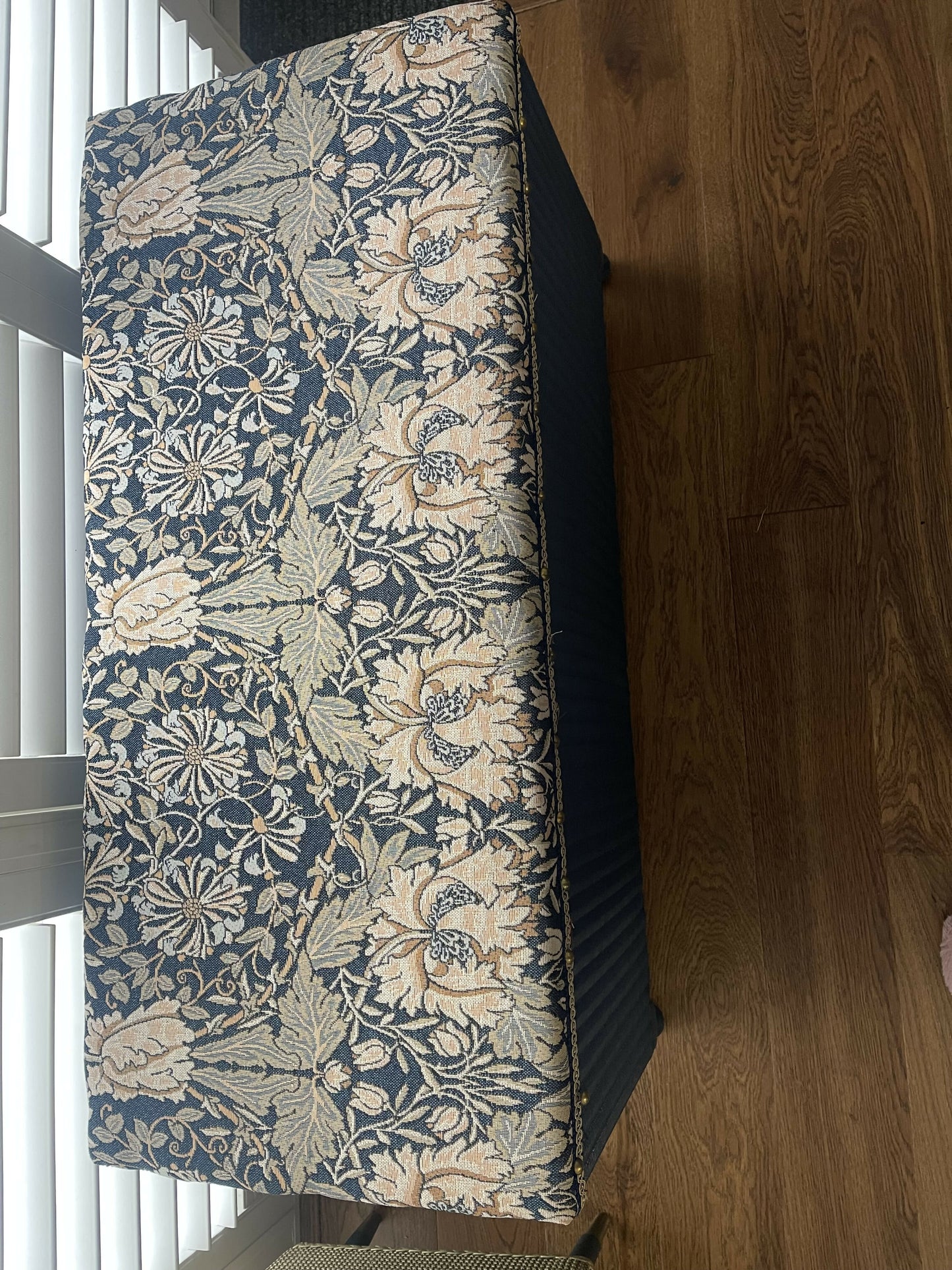 Blue and gold refurbished Lloyd loom mid century vintage Ottoman