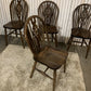 Set of 4 Vintage Wheel Back Dining Chairs – Solid Wood – Carved Backrest