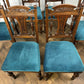 Set of Six Edwardian Carved Oak Dining Chairs –with Teal Upholstery