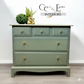 Stag minstrel 3 over 2 Green chest of drawers, over size bedside cabinet