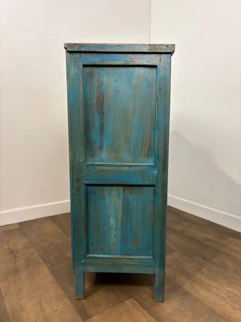 Rustic Reclaimed Wood Indian Blue Display Cabinet