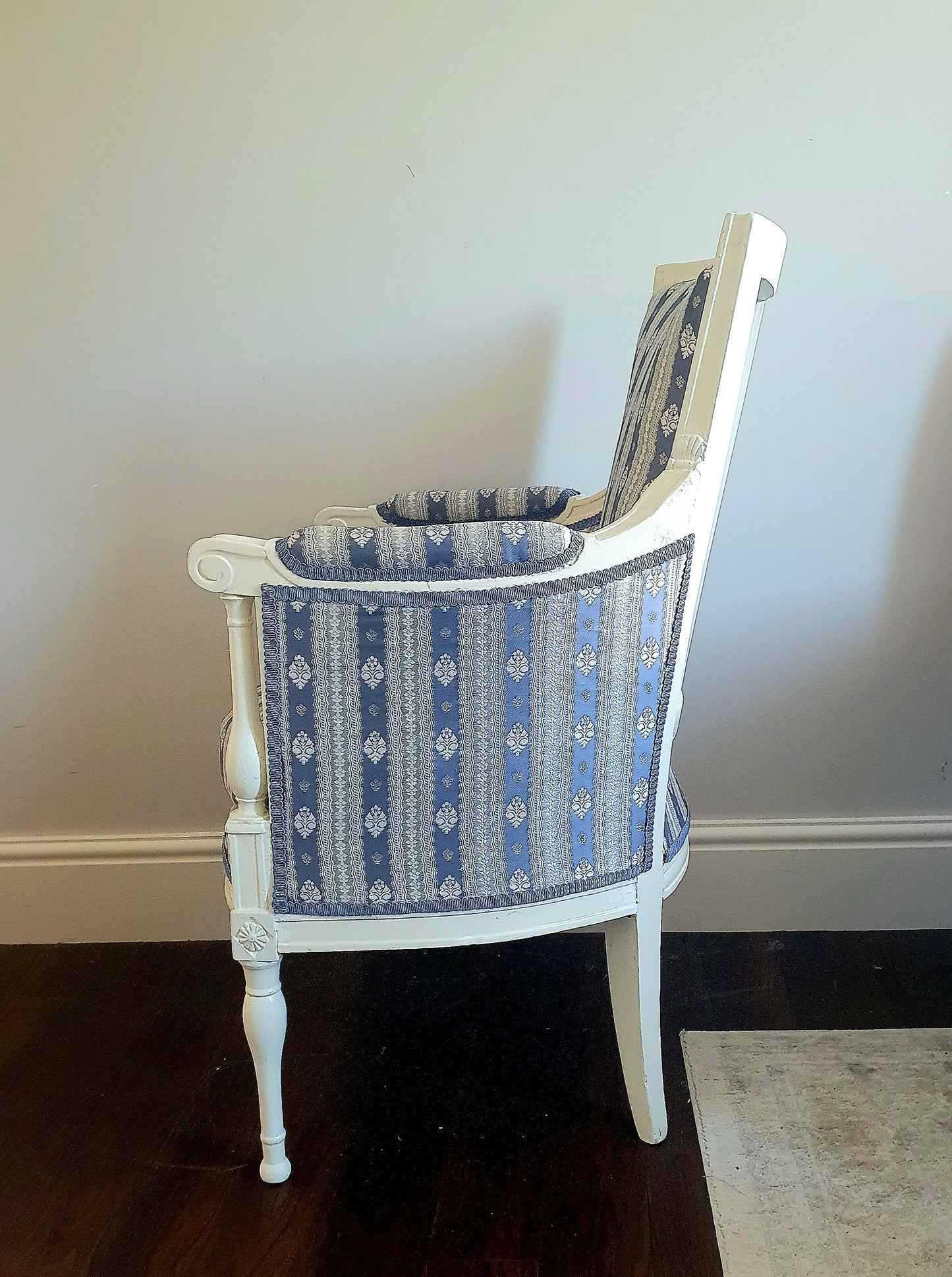 Bergere Directoire Chair. LOUIS XVl Style. 19th Century Antique. Silk Upholstery. Restored Sympathetically.