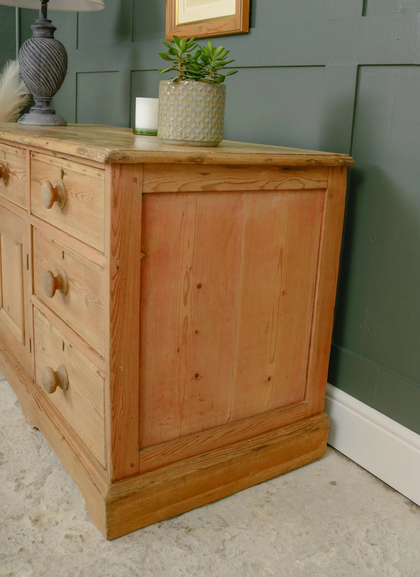Victorian Pine Sideboard with Cupboard and Drawers