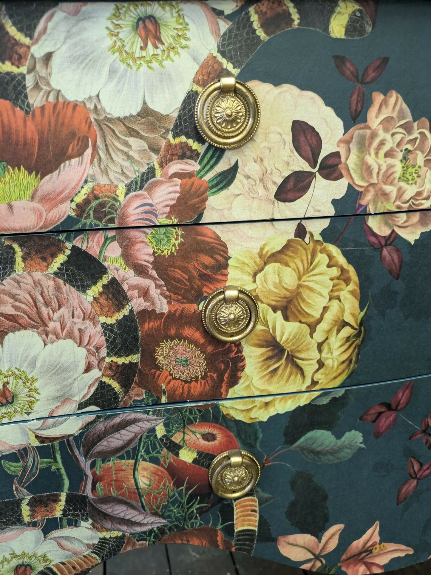 Strongbow Vintage Sideboard Dresser Painted Upcycled Dark Teal Floral Snake Print Commission Piece
