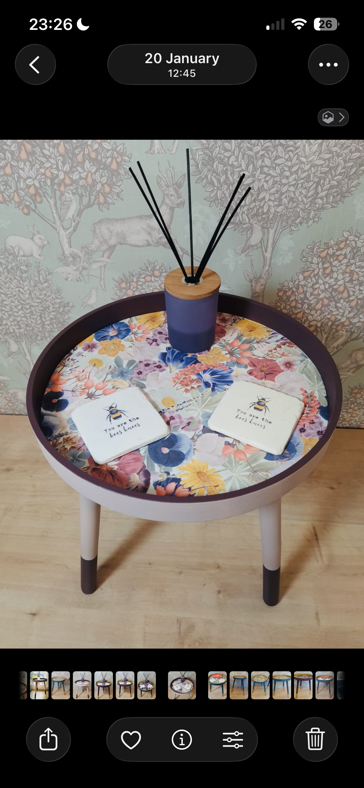 Upcycled Wooden Side End Table | Vintage Hand Painted Chic Bedside Plant Stand Pink & Purple