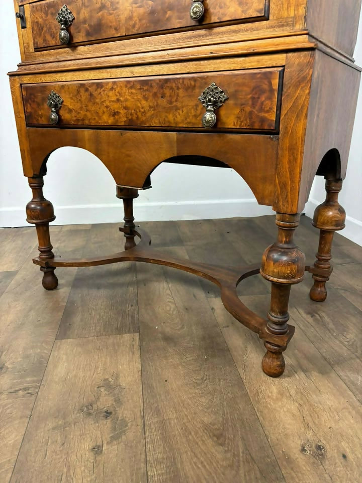 Queen Anne Style Walnut Bureau Bookcase