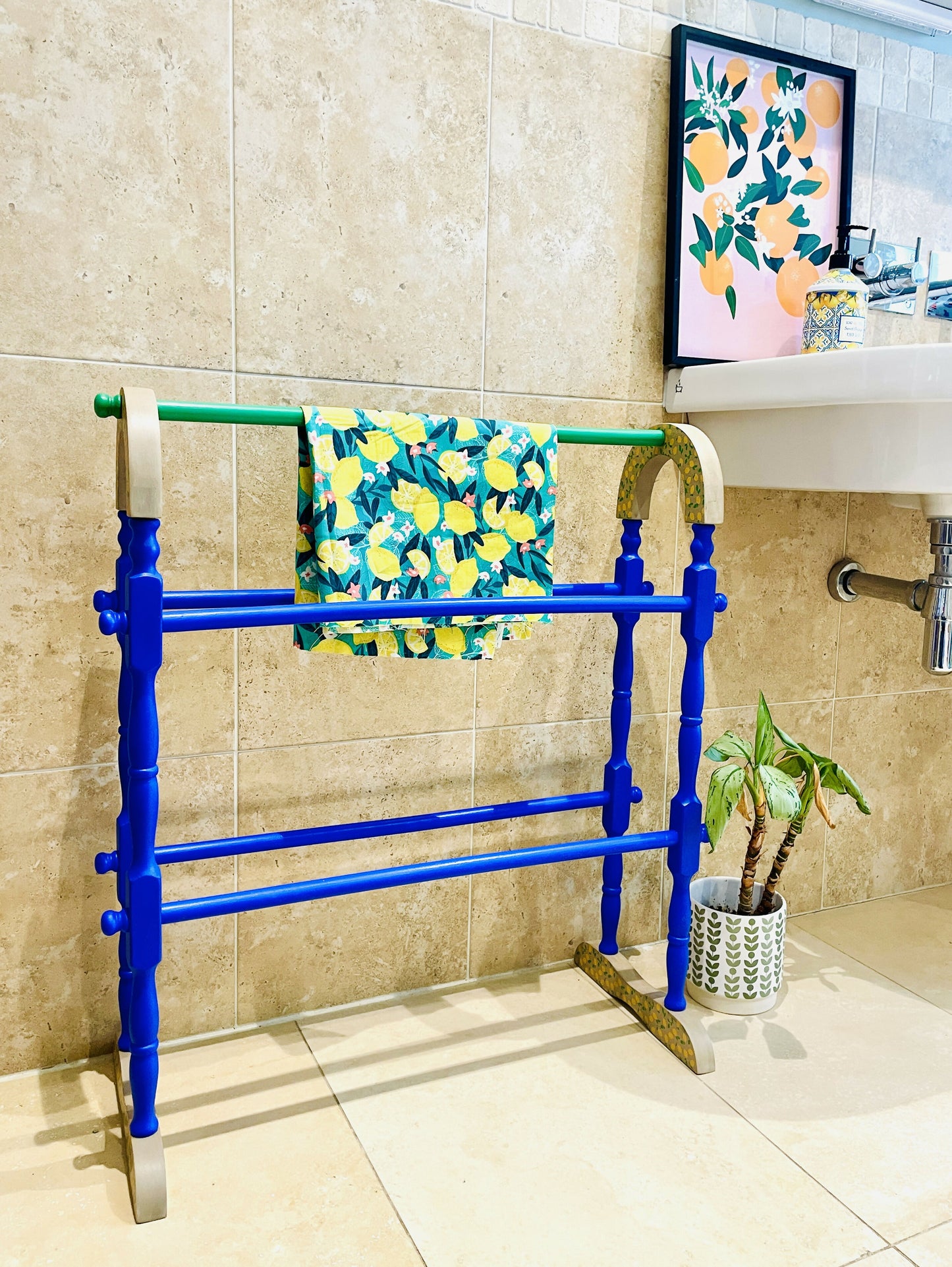 Lemon Vintage Towel Rail, Freestanding Wooden Clothes Airer