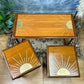 G Plan Long John Nest of 3 Tables with Gold Leaf Sunburst Design - Mid Century Modern MADE TO ORDER