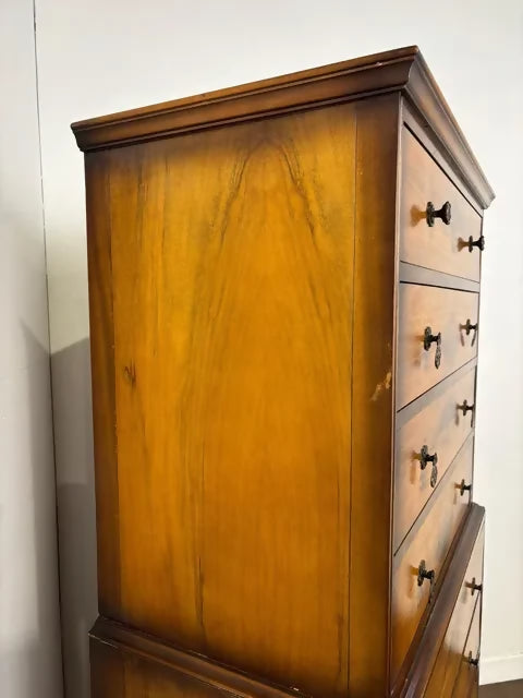 Vintage Walnut Chest On Chest – 8 Drawer Tallboy Chest