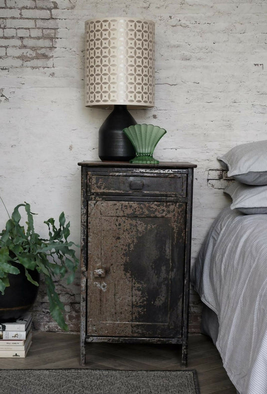 Vintage Industrial Metal Cabinet – French Steel Locker Nightstand – Military Storage Side Table – Loft Bedside Cabinet Rustic Furniture