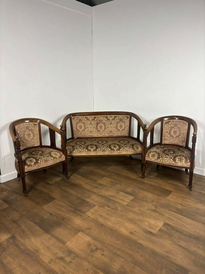 Edwardian Mahogany Inlaid Three Piece Salon Suite