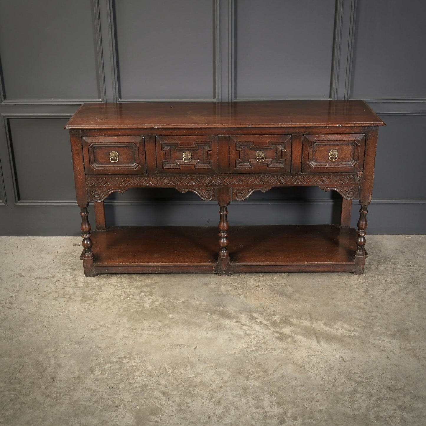 Rustic Oak Carved Antique Sideboard
