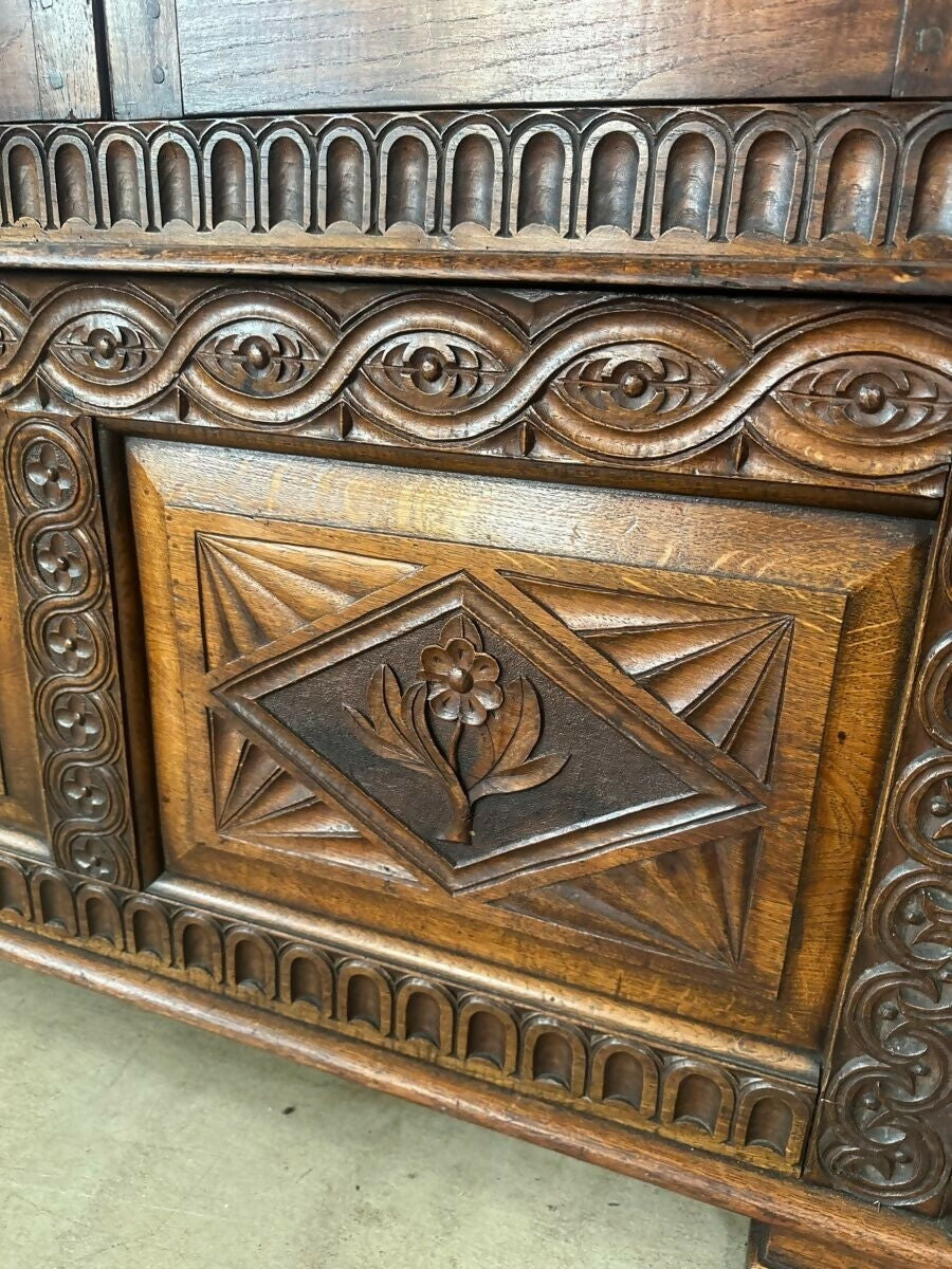 Antique Carved Welsh Oak Hall Livery Cupboard, c 1890