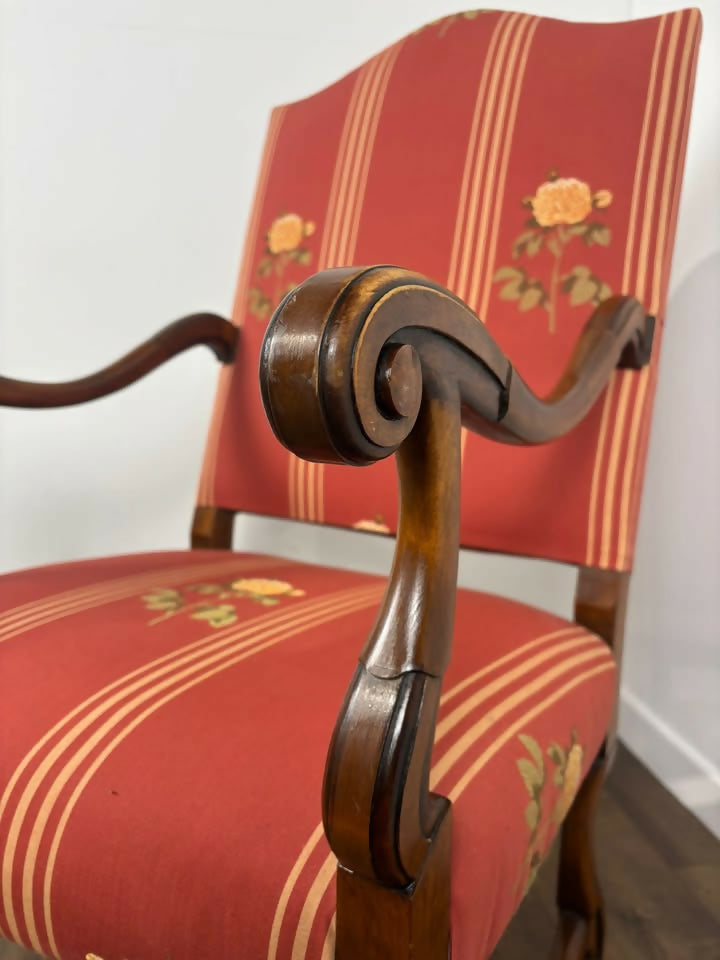 Victorian Style Reproduction Mahogany Upholstered Armchair